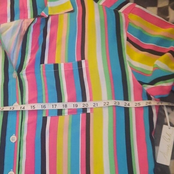 Anne Cole NWT Boyfriend Neon Stripes Button-Down Shirt Cover-Up Size 18/20 - Picture 3 of 8
